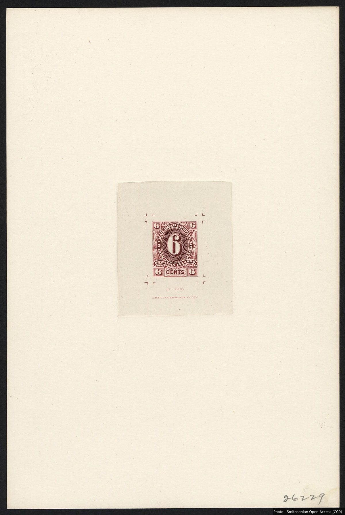 6c Kahului Railroad die proof